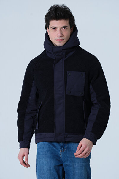 PIQUE Men's coat Hooded cotton fabric detailed plush coat