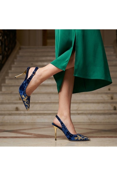 Letafia Turquoise Embroidery Detailed Heeled Shoes