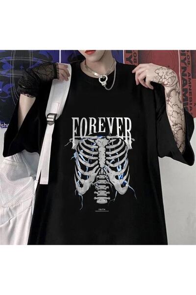 donamod Tricou oversize unisex negru cu imprimeu Tefmoda Forever Rib