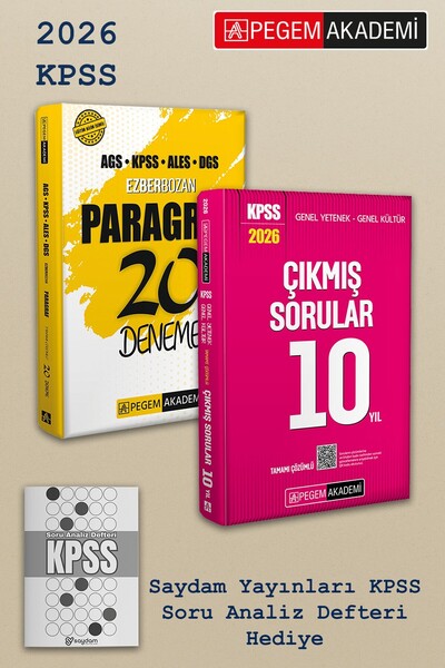 Pegem Akademi Yayıncılık 2026 KPSS Lisans Paragraf 20 Deneme ve Son 10 Yıl Çı...
