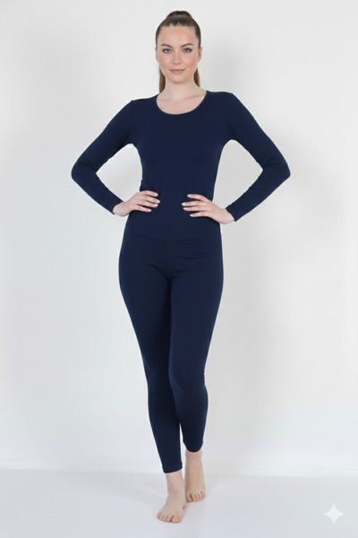 Isıl Termal |   Women's Winter Thermal Underwear Set Cotton Dark Blue Color