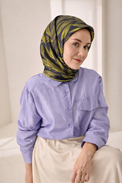 Silk Home Tivil Pure Silk 11488 - 32 Green Navy Blue Leaf Pattern