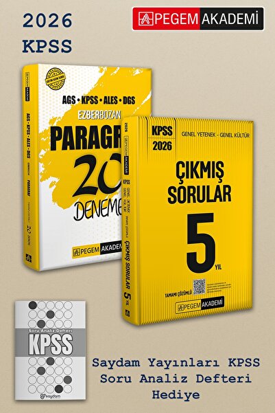 Pegem Akademi Yayıncılık 2026 KPSS Lisans Paragraf 20 Deneme ve Son 5 Yıl Çık...