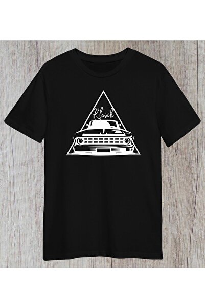 donamod Tricou negru unisex clasic cu design de mașină