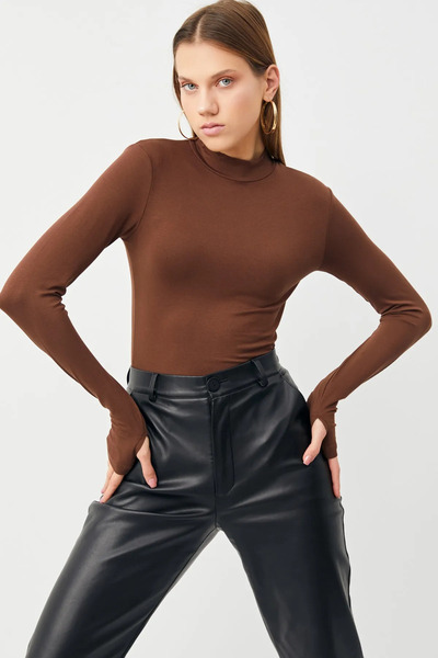 mf venessa Women's Finger Turtleneck Bodysuit
