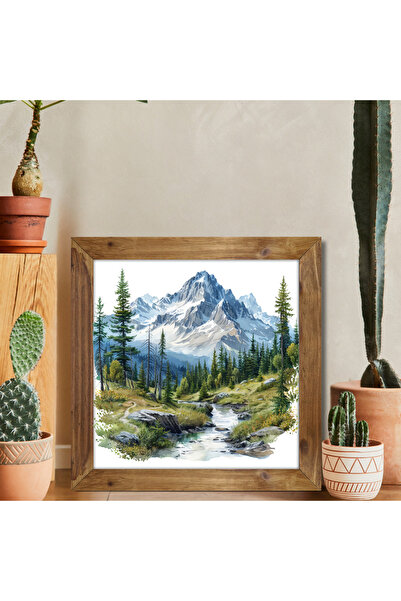 Tuba Decor Tablou pătrat cu rame din lemn, munți și peisaj