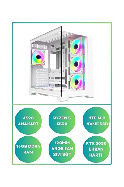 RAMTECH BİLGİSAYAR RONG Ryzen 5 5500 Rtx 3050 16GB Ram 1Tb M.2 Sıvı Soğutmalı...