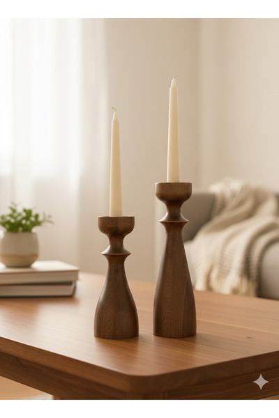 Woodya FİL AYAK LÜX 2’Lİ AHŞAP ŞAMDAN 26cm-21cm