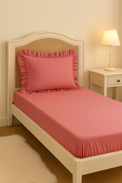 MundoLindo Fitted Sheet Set Single Fitted Sheet and Ruffled Pillow Case