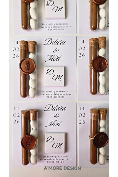 AmoreDesign Nikah Hediyelik, Cam Tüp Kahve&Badem Şekeri ve Çikolata Kartlı He...
