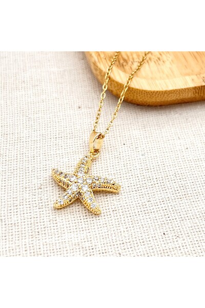 Siya Silver Zircon Stone Starfish Steel Necklace - Gift Boxed