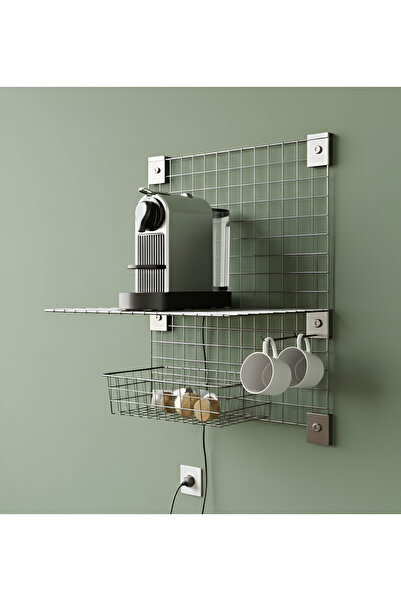 SLLER Modern Kahve Köşesi Duvar Panosu - Tel Raf Düzenleyici Askılı Stand Takımı