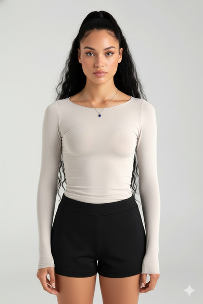 RABTEKS Women's Beige Ultra Soft Boat Neck Long Sleeve Blouse