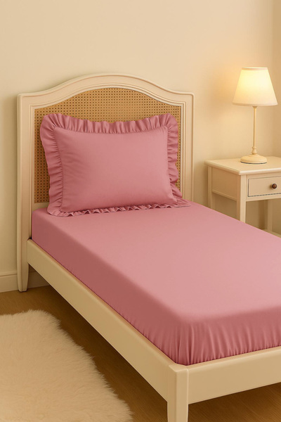 MundoLindo Fitted Sheet Set Single Fitted Sheet and Ruffled Pillow Case