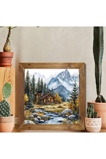 Tuba Decor Tablou pătrat cu rame din lemn, munți și peisaj
