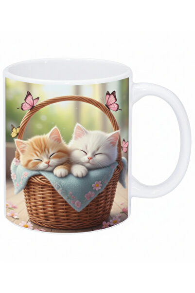 Elbasan Tekstil Cats in the Basket Printed Gift Mug Cup