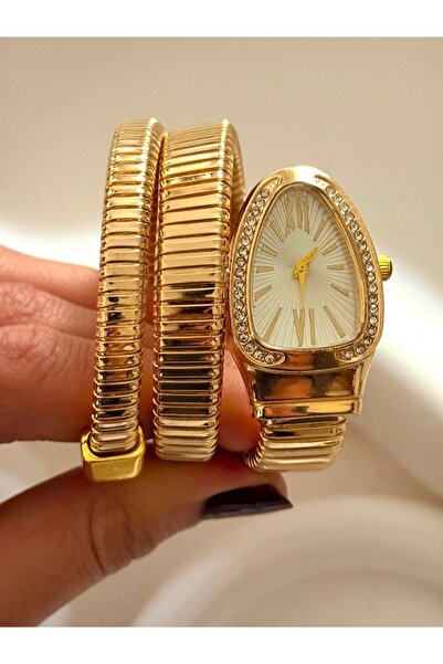 FIERA JEWELRY Snake Model Twisted Gold Color Steel Women's Wristwatch