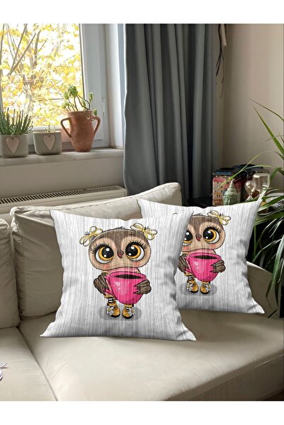 Ardizayn Owl - Velvet Fabric 2-Piece Throw Pillow Cover 43X43Cm - Double-Side...