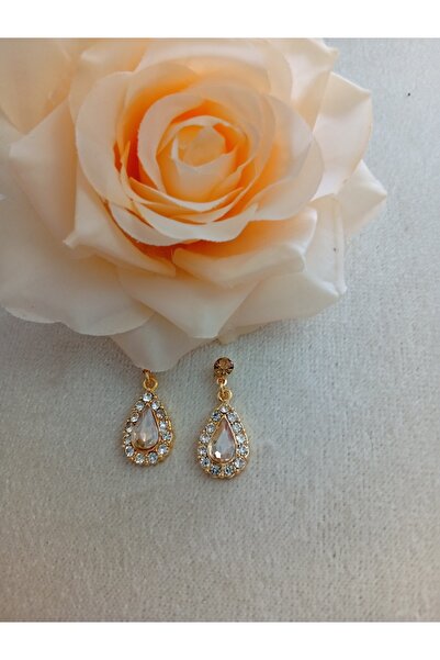 Pervin Ablacım Gold Drop Stone Dangling Earrings Are Handmade