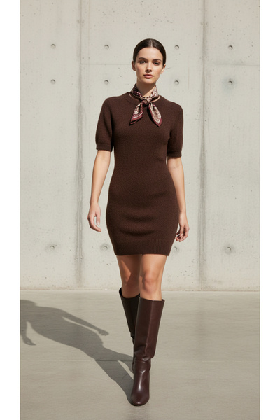 Robin Triko Elbise Kahverengi