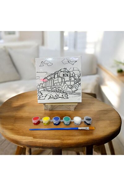 Tablofest Çocuklar İçin Tuval Boyama Seti (Tuval, Şövale, Fırça ve 6 Renk Akr...