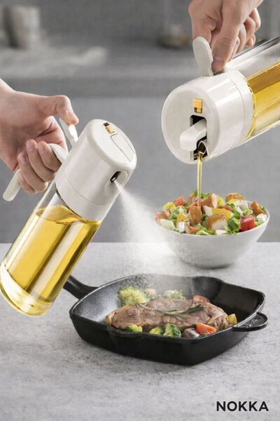 NOKKA Çift Fonksiyonlu Cam Yağdanlık 450ml Zeytinyağı Sıvıyağ Şişesi Airfryer...