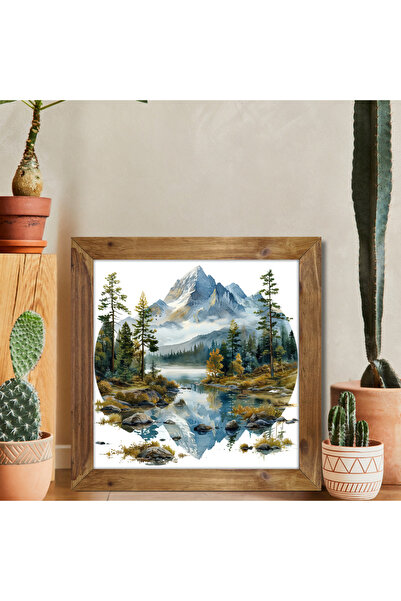 Tuba Decor Tablou pătrat cu rame din lemn, munți și peisaj