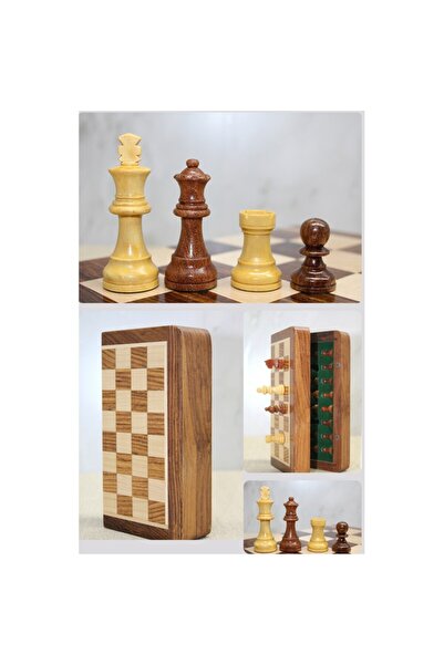 Kızıltoprak Chess Game with Special Varnished Magnet Stones and Wooden Foldab...