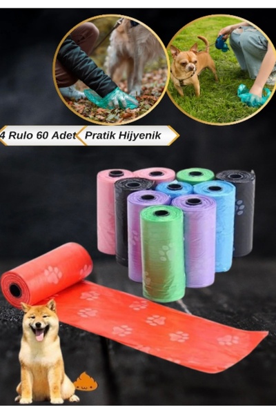 MEMS Pati Desenli Renkli Kedi Köpek Kaka Poşeti Torbası 4 Adet-Kedi Kumu Küre...