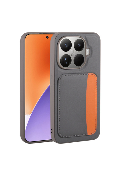 Paladyum Case Xiaomi 15t Pro Compatible Faux Leather Gray Case with Card Holder