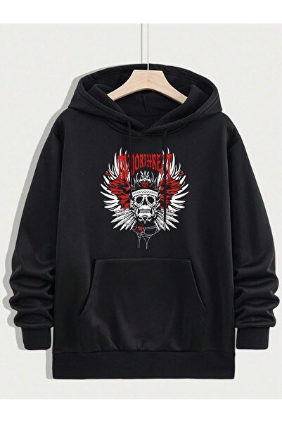 donamod Hanorac cu șnur din seria Coko, cu grafică cu craniu și litere, cu bu...