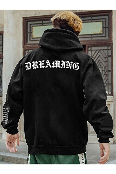 donamod Hanorac oversize cu glugă cu imprimeu Black Dream