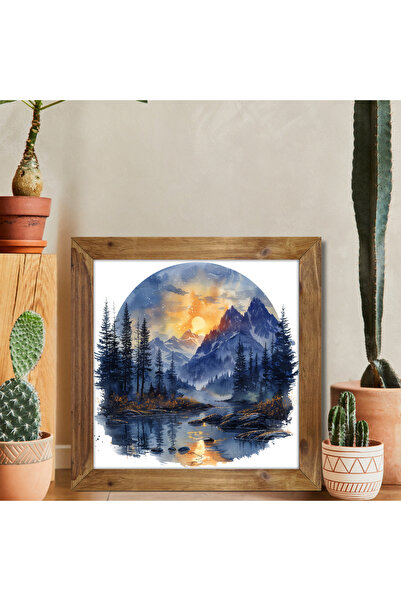 Tuba Decor Tablou pătrat cu rame din lemn, munți și peisaj