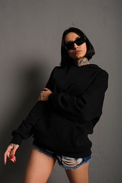 donamod Know Femei Negru supradimensionat cu glugă Swea tricou 000 TW-BSKZSWT