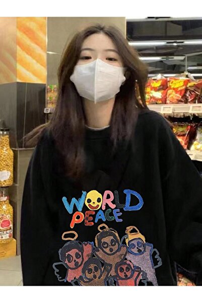 donamod Pulover pentru umeri cu desene animate și litere din seria Coke