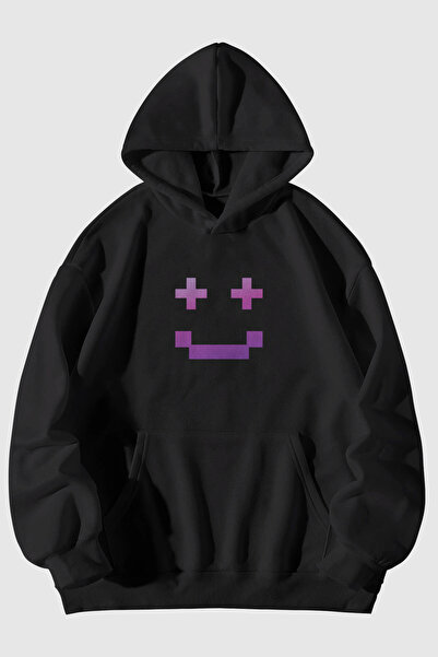donamod Hanorac PAGOS Pixel Face cu imprimeu unisex cu buzunar cangur cu glug...