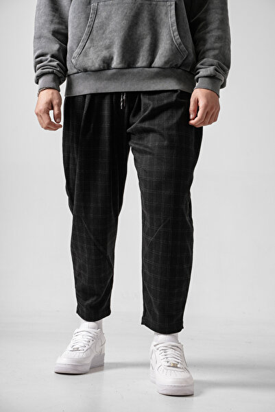 Gerusta Erkek Siyah Kare Desenli Pileli Şalvar Pantolon