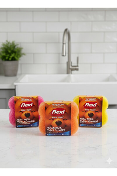 Flexi Akıllı Ayıcık Ovma Süngeri – Sıcak Suda Yumuşak, Soğuk Suda Sert – Uzun...