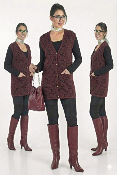 onno style women Classic Knitted Buttoned Vest with Heart Pattern