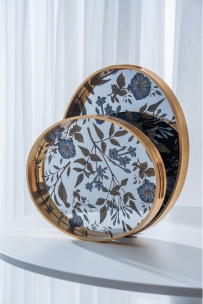 ACAR Lüx Poliüretan 2 Li Oval Aynalı Tepsi