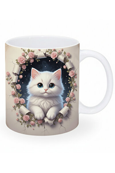 Elbasan Tekstil Cute Cat Printed Ceramic Mug Cup Mug Gift