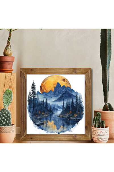 Tuba Decor Tablou pătrat cu rame din lemn, munți și peisaj