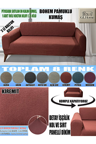 Home LUX BOHEM PAMUKLU KUMAŞ ÇİFT KİŞİLİK KOLTUK KILIFI KOMPLE GİYDİRME KALIN...