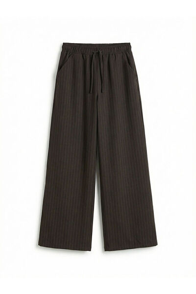 LC Waikiki Lcw Kids Brown Striped Patterned Girls' Wide Leg Pants