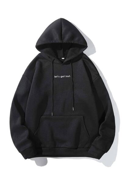 donamod Unisex Μαύρο Let's Get Lost Φούτερ με στάμπα με κουκούλα LETGETLOSTS