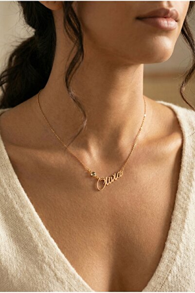 neshely jewelry 925 Ayar Orjinal Gümüş Kişiye Özel Yan İsimli ve Doğum Taşlı ...