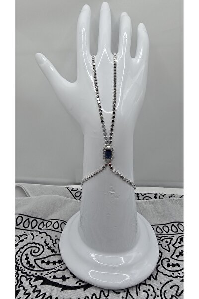 NO NAME Stainless Steel Silver Crushed Chain Baguette Model Blue Zircon Stone...