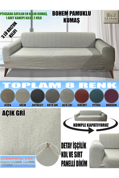 Home LUX BOHEM PAMUKLU KUMAŞ KOLTUK-KANEPE KILIFI 3LÜ KOMPLE GİYDİRME KALIN V...