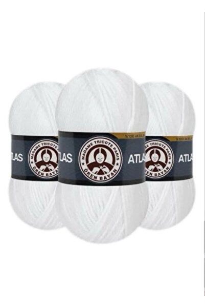 Ören Bayan ATLAS EL ÖRGÜ İPLİĞİ 100 GR 3 ADET RENK 000 KAR BEYAZ