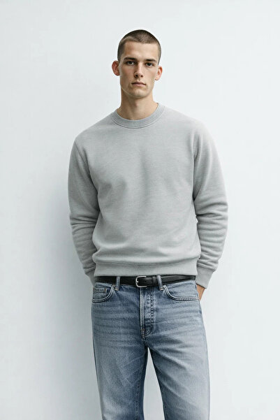 MATERIAL Ανδρικό φούτερ με λαιμόκοψη ποδηλάτου, χειμερινό, γκρι, φαρδύ